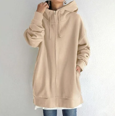 Oversized hoodie - Losvallende hoodie met lange ritssluiting voor dames-Boetiek Moda
