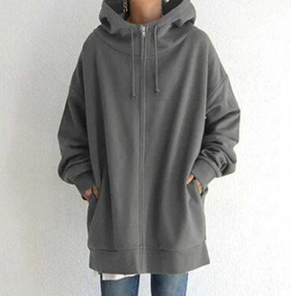 Oversized hoodie - Losvallende hoodie met lange ritssluiting voor dames-Boetiek Moda