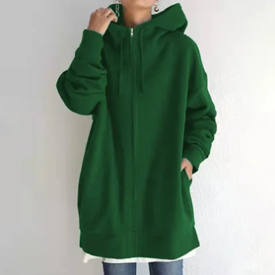 Oversized hoodie - Losvallende hoodie met lange ritssluiting voor dames-Boetiek Moda