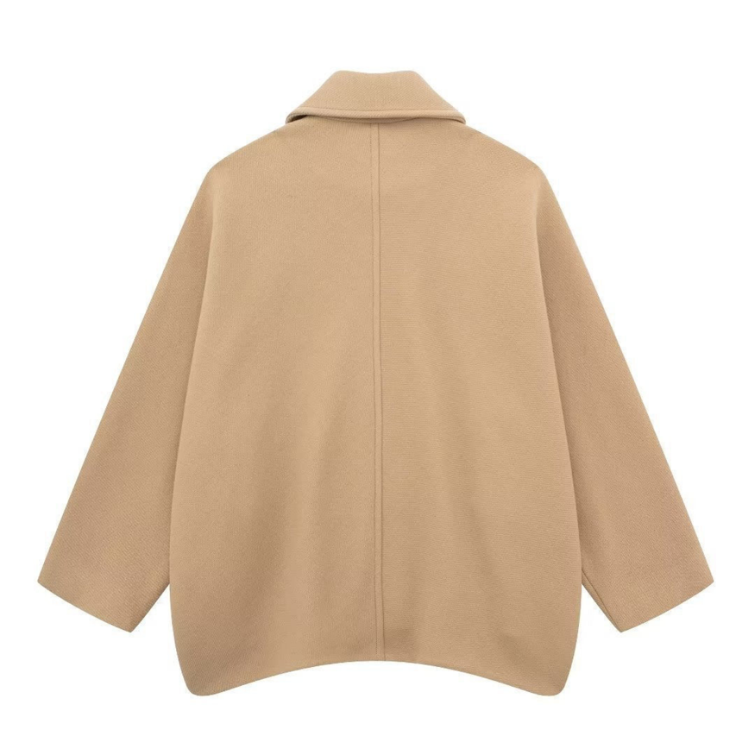 Oversized jas - Beige damesjas met kraag en enkele rij knopen-Boetiek Moda