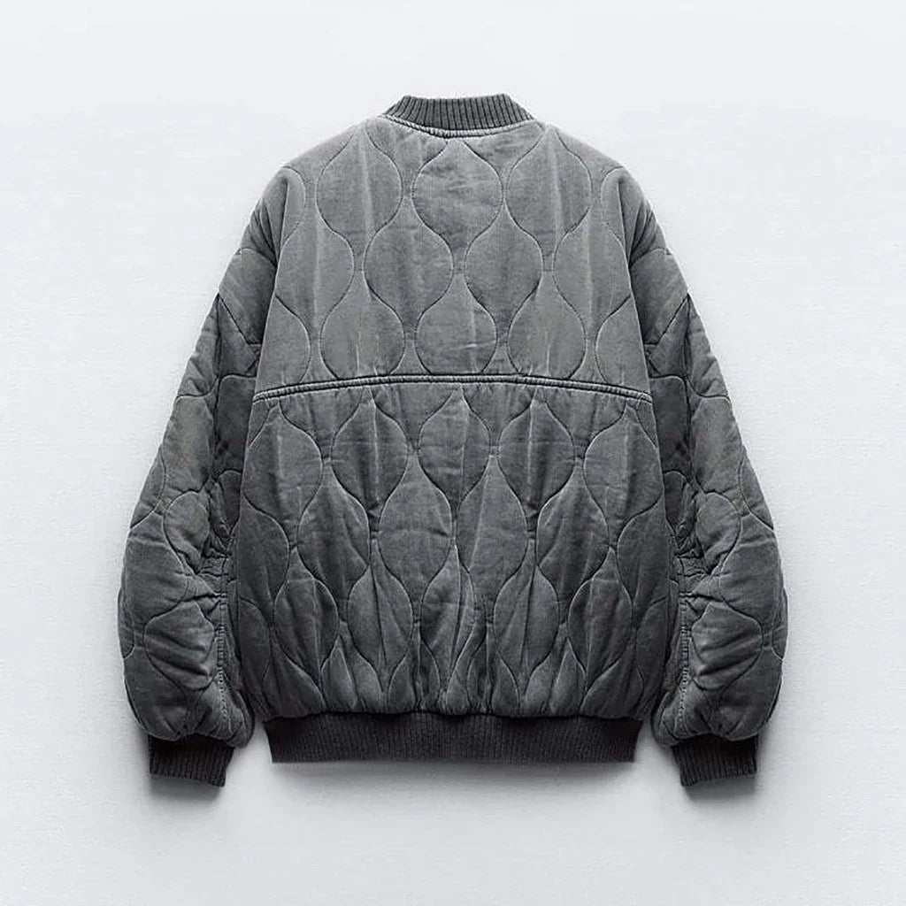 Oversized jas - Grijs - Gewatteerd - Bomberjack - Damesjas-Boetiek Moda