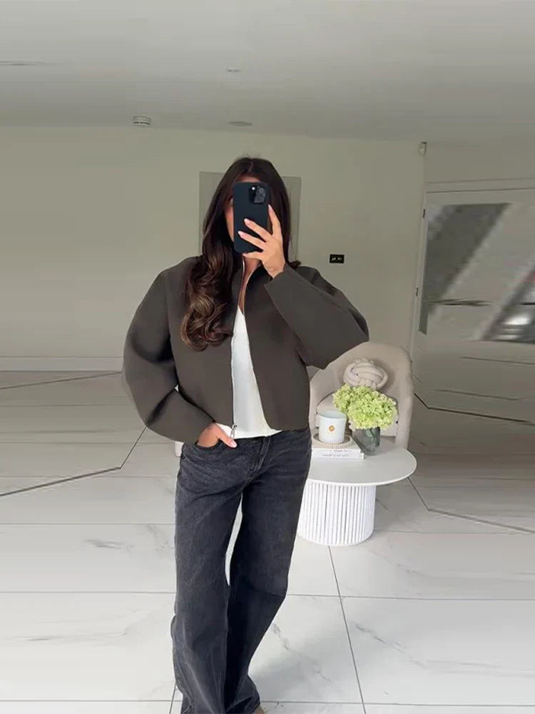 Oversized jas - Groen - Ritssluiting - Kort model - Damesjas-Boetiek Moda