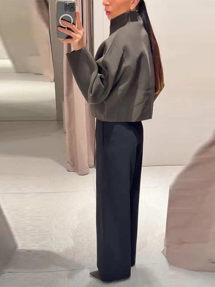 Oversized jas - Groen - Ritssluiting - Kort model - Damesjas-Boetiek Moda