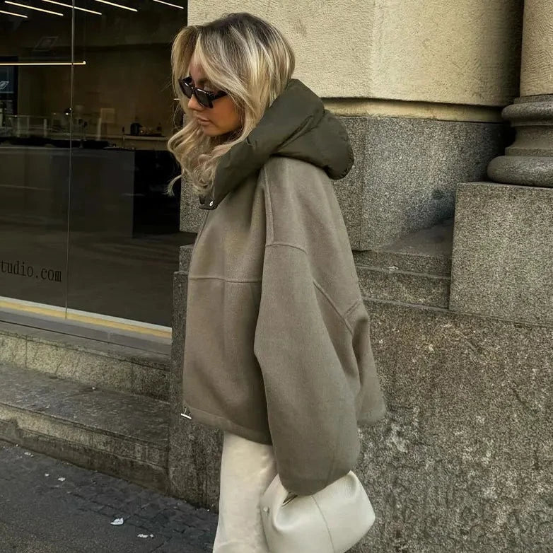 Oversized jas - Met capuchon - Ritssluiting - Herfstjas - Damesjas-Boetiek Moda