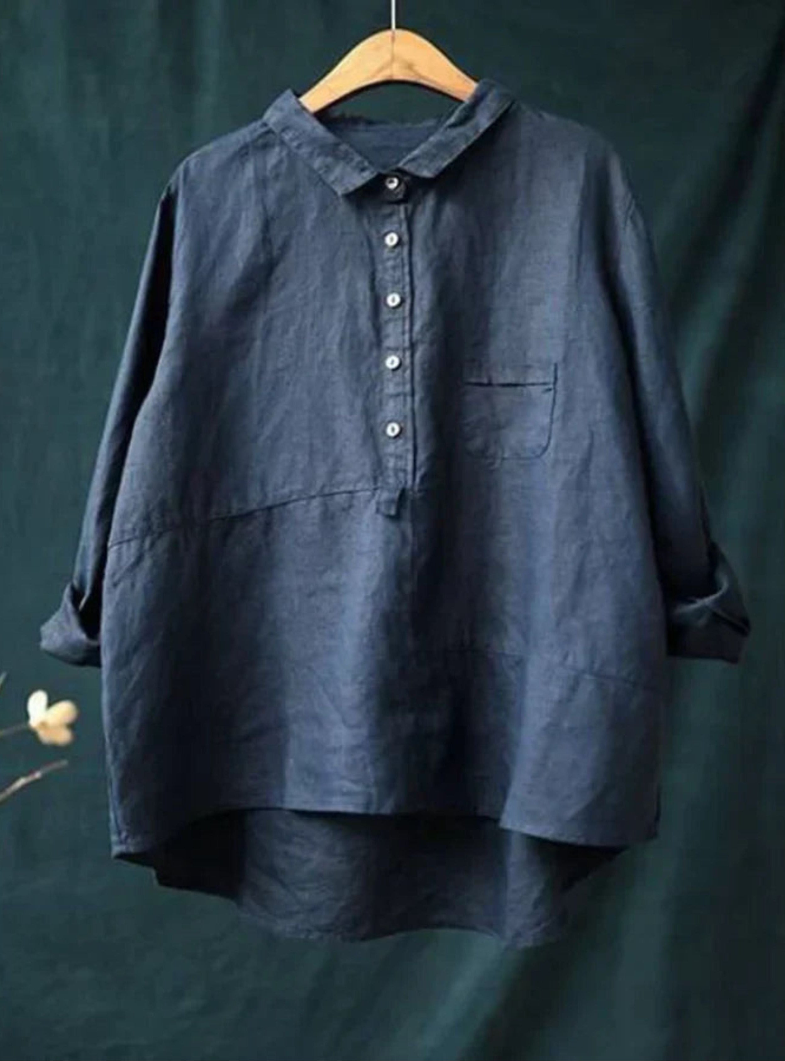 Oversized shirt - Lange mouwen - Halve knoopsluiting - Oversized blouse - Damesoverhemd-Boetiek Moda