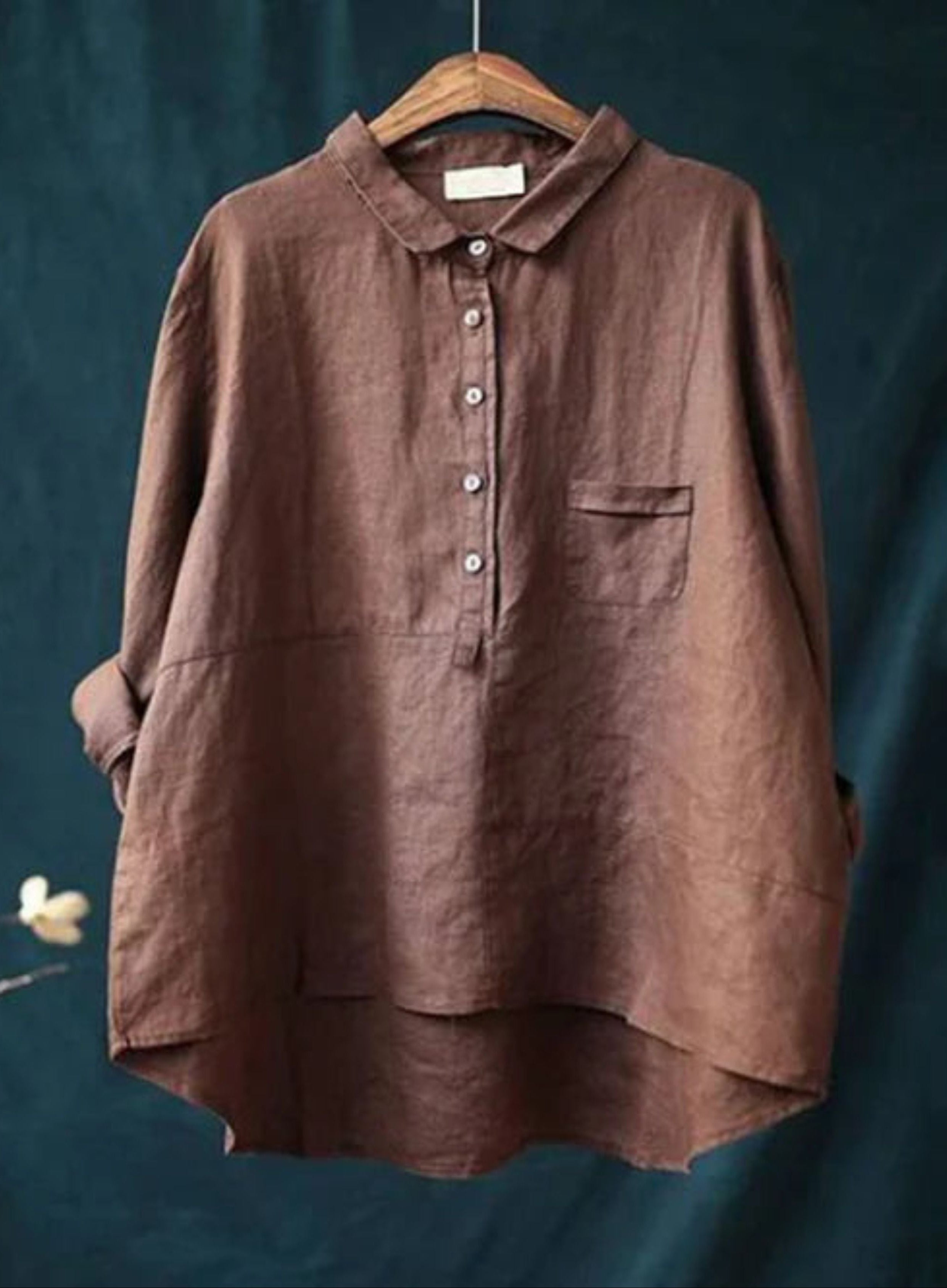 Oversized shirt - Lange mouwen - Halve knoopsluiting - Oversized blouse - Damesoverhemd-Boetiek Moda