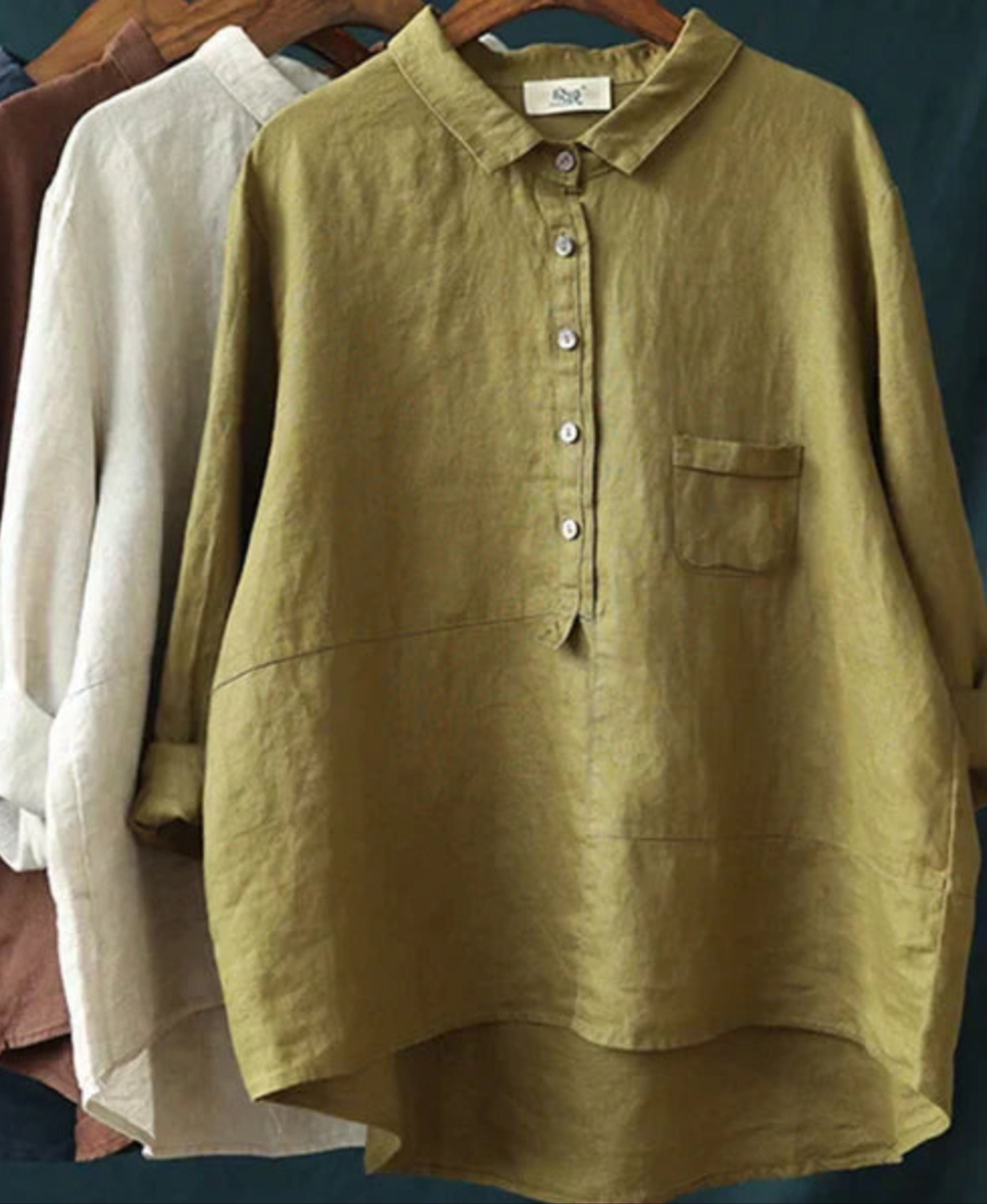 Oversized shirt - Lange mouwen - Halve knoopsluiting - Oversized blouse - Damesoverhemd-Boetiek Moda
