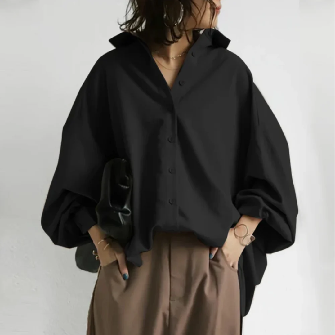 Oversized shirt | Lange mouwen | Vleermuismouwen | Oversized overhemd met knopen | Damesblouse-Boetiek Moda