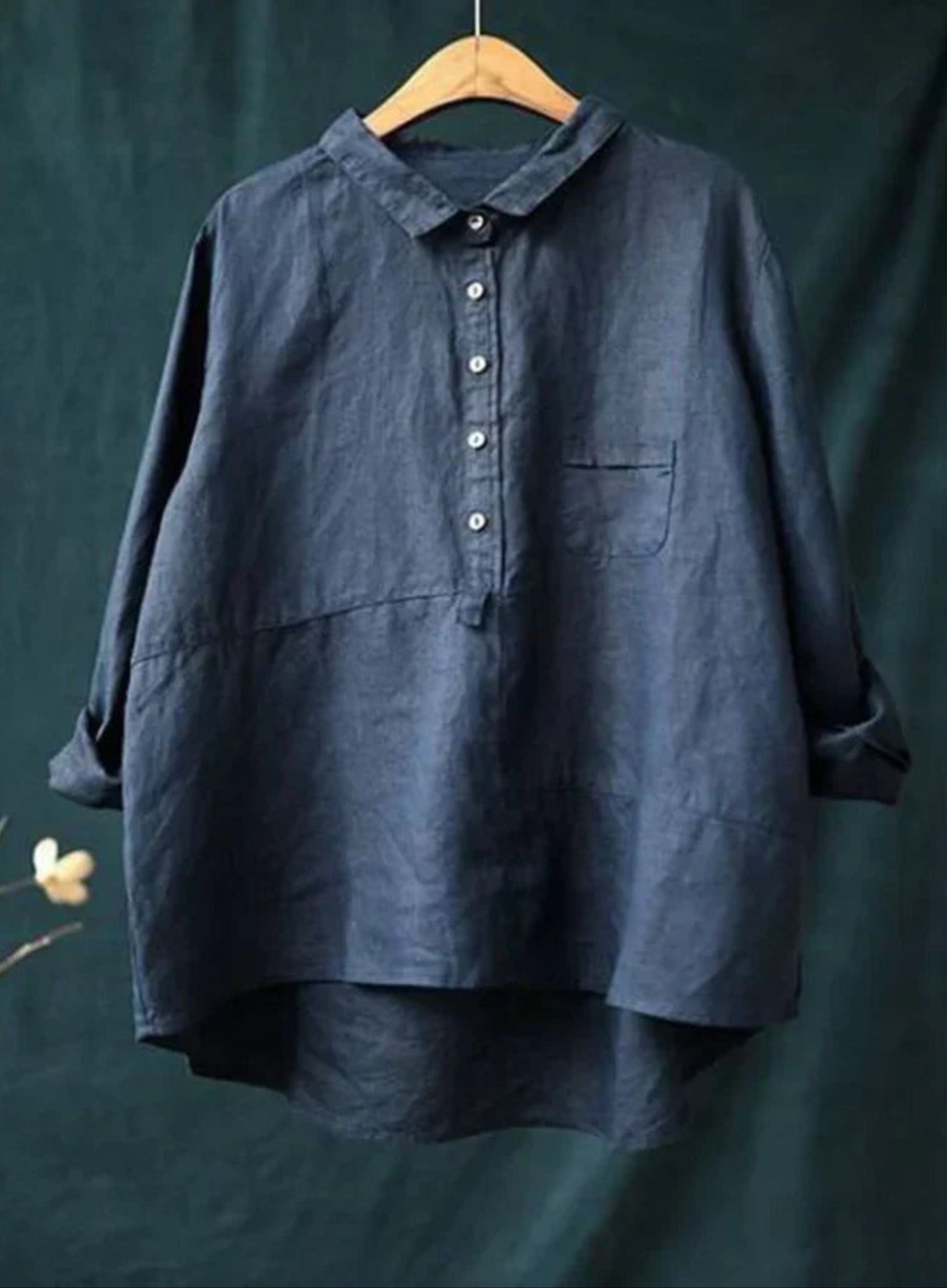 Oversized shirt - Linnen - Met kraag - Oversized blouse - Damesoverhemd-Boetiek Moda