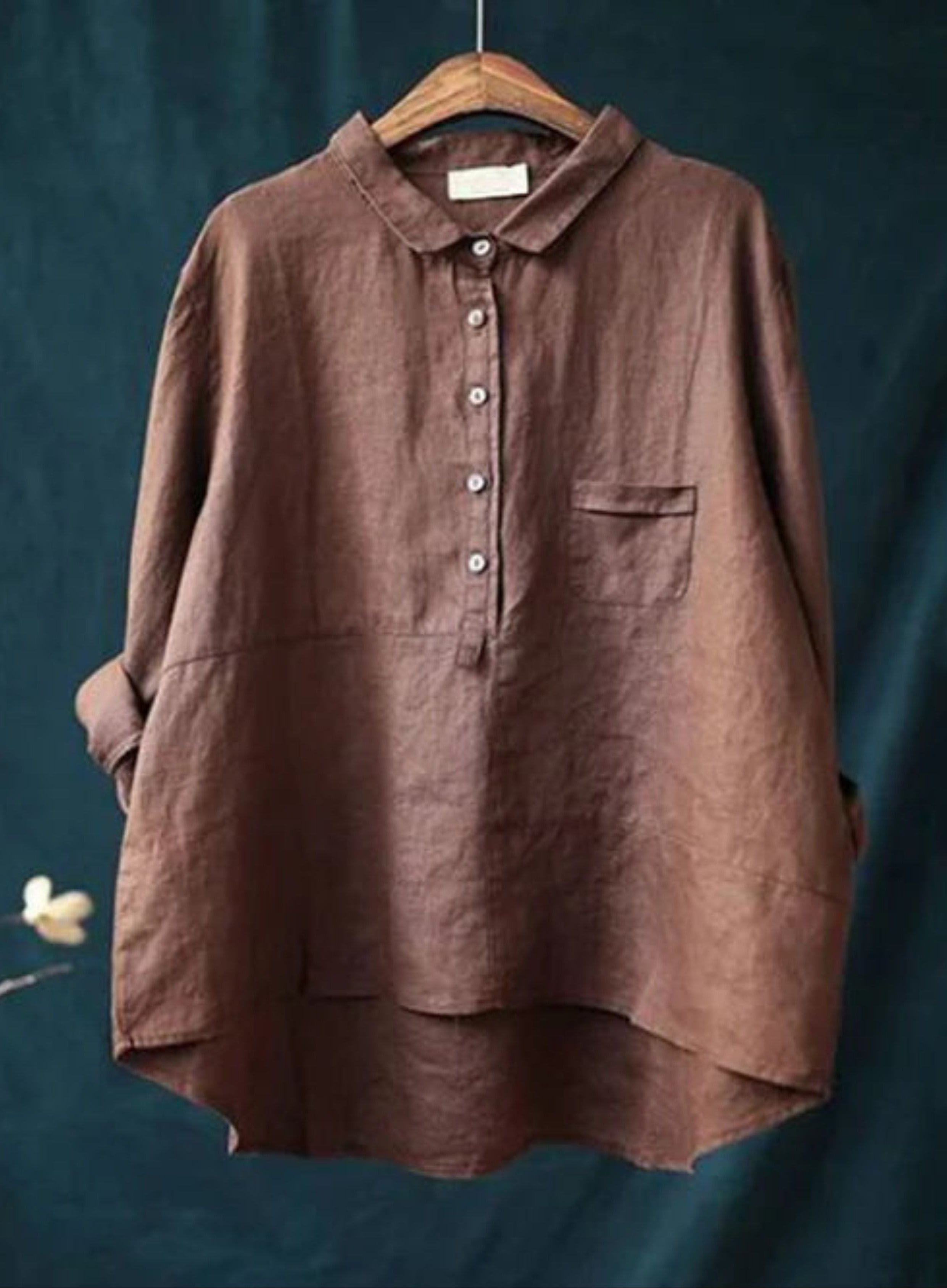 Oversized shirt - Linnen - Met kraag - Oversized blouse - Damesoverhemd-Boetiek Moda