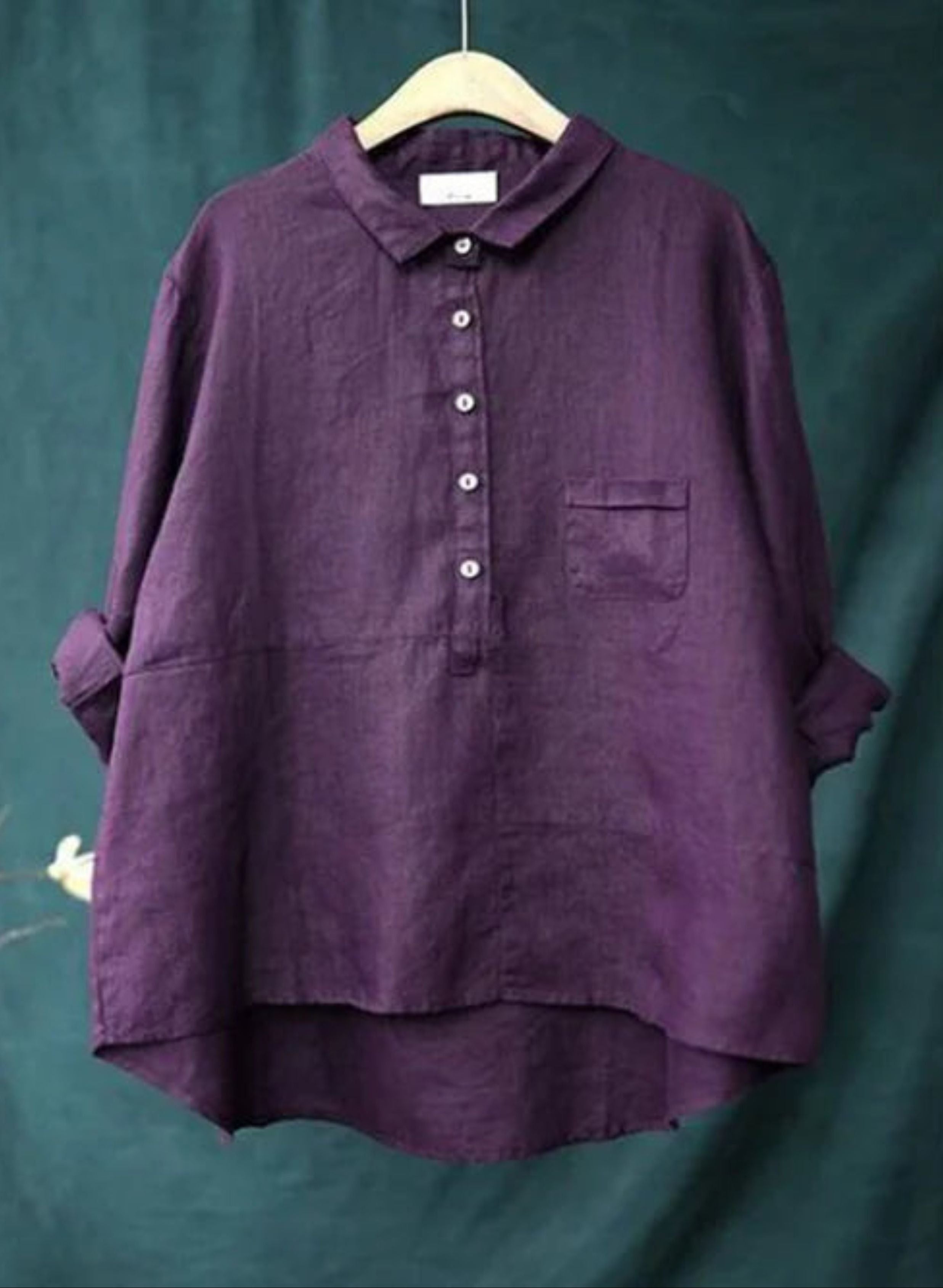 Oversized shirt - Linnen - Met kraag - Oversized blouse - Damesoverhemd-Boetiek Moda