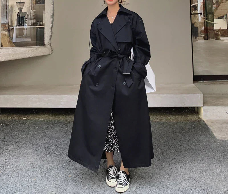 Oversized trenchcoat - Lange trenchcoat met dubbele knoopsluiting voor dames-Boetiek Moda