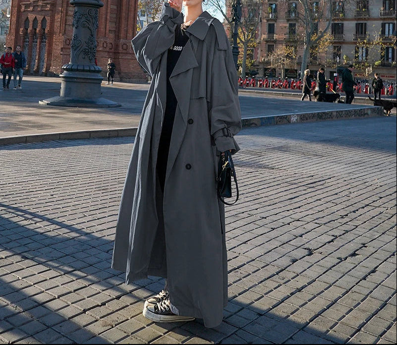Oversized trenchcoat - Lange trenchcoat met dubbele knoopsluiting voor dames-Boetiek Moda