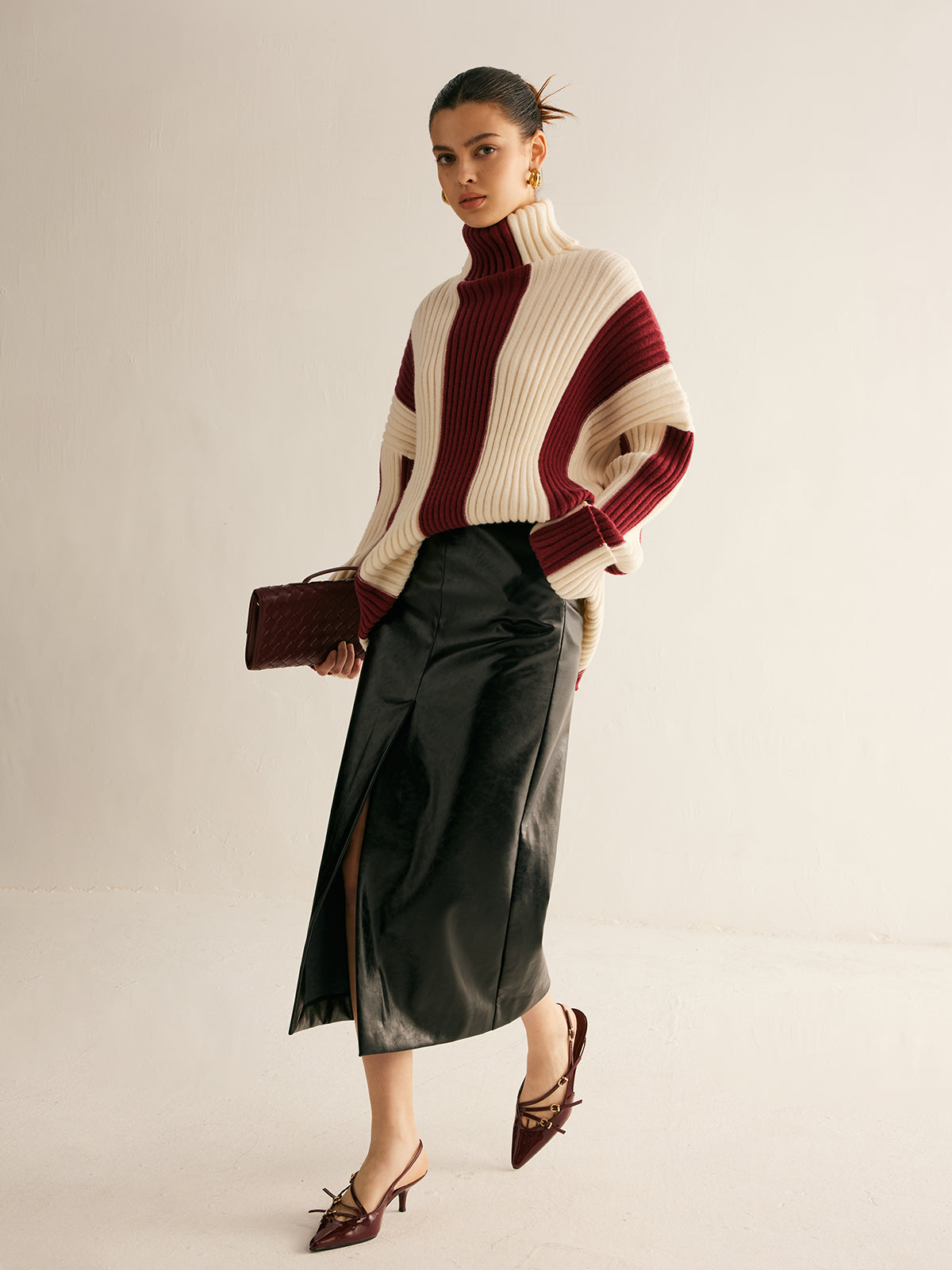 Oversized trui - Gestreepte - Turtleneck - Gebreide trui - Dames trui-Boetiek Moda