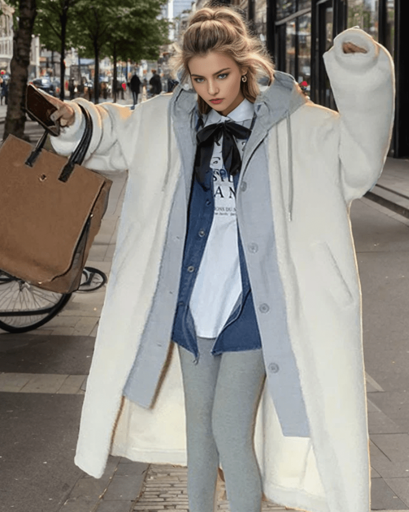Oversizedmantel - Met capuchon - Lang - Sherpa jas - Winterjas voor dames-Boetiek Moda