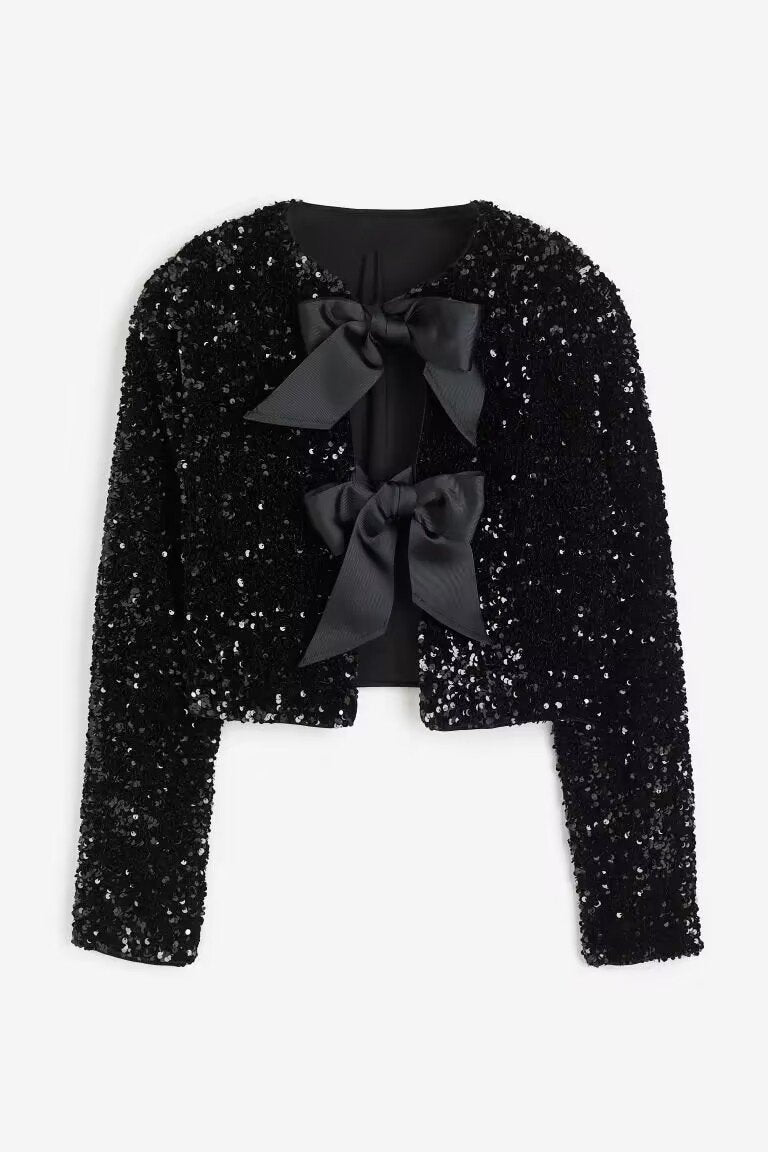 Pailletten Top - Lange Mouw - Band Voorkant - Glitter Blouse - Dames Blouse-Boetiek Moda