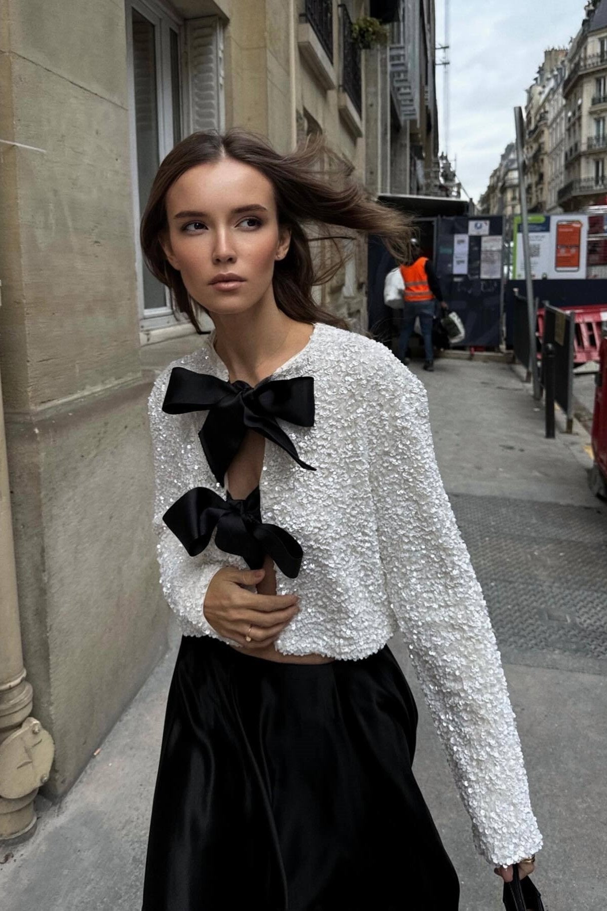 Pailletten Top - Lange Mouw - Band Voorkant - Glitter Blouse - Dames Blouse-Boetiek Moda