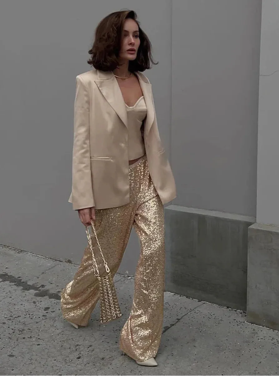 Paillettenbroek - Glitter - Brede pijpen - Damesbroek met pailletten-Boetiek Moda