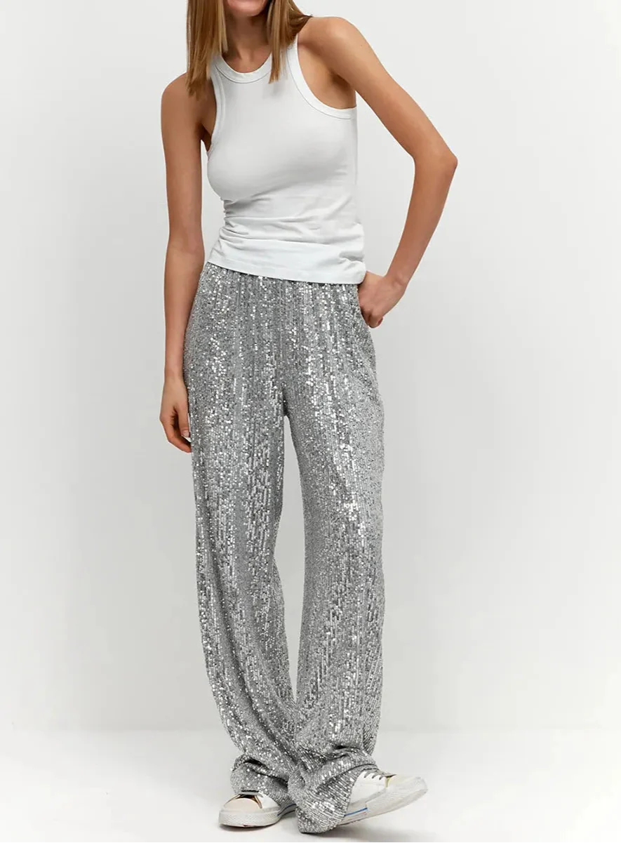 Paillettenbroek - Glitter - Brede pijpen - Damesbroek met pailletten-Boetiek Moda