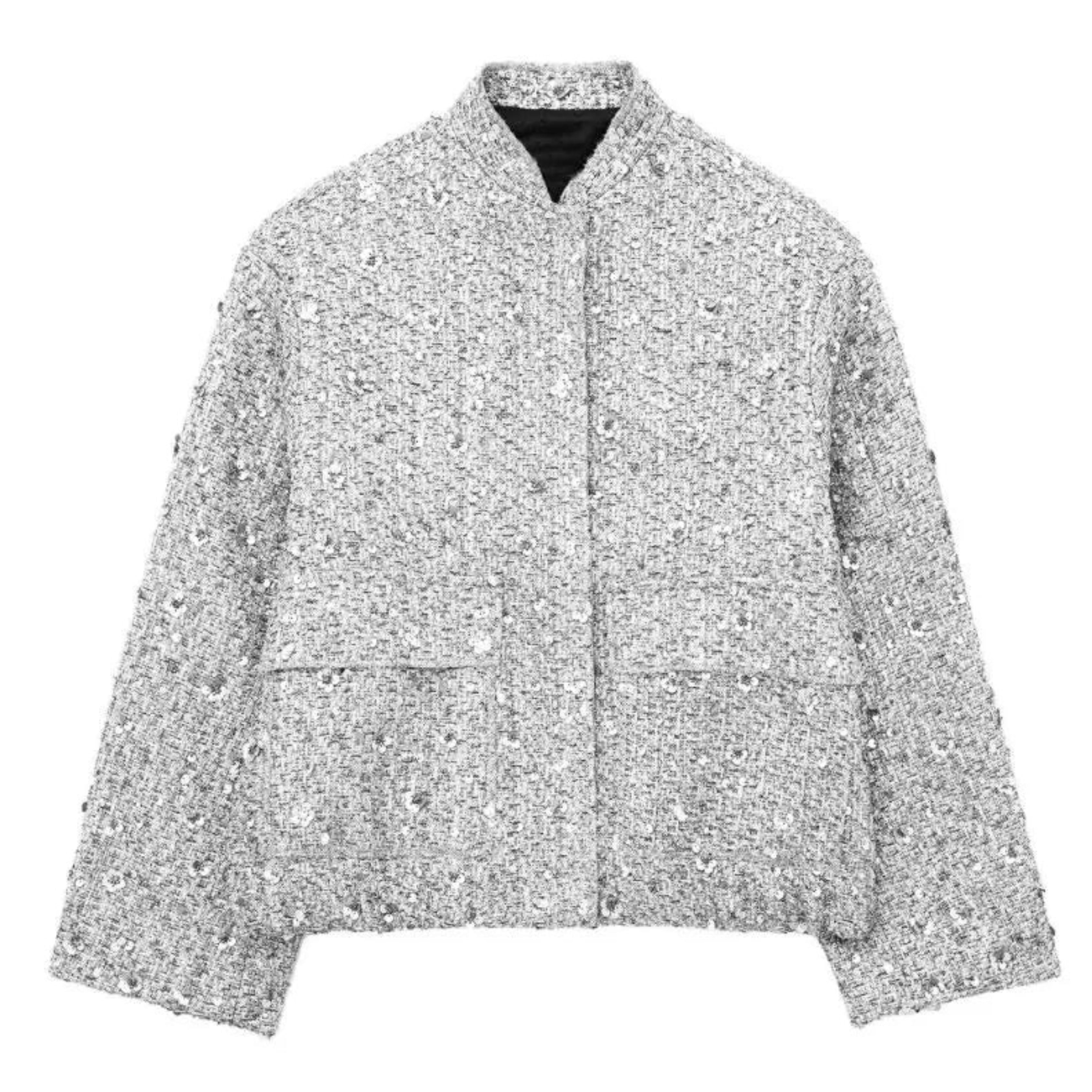 Paillettenjasje - Losvallend bomberjack voor dames met glitters-Boetiek Moda