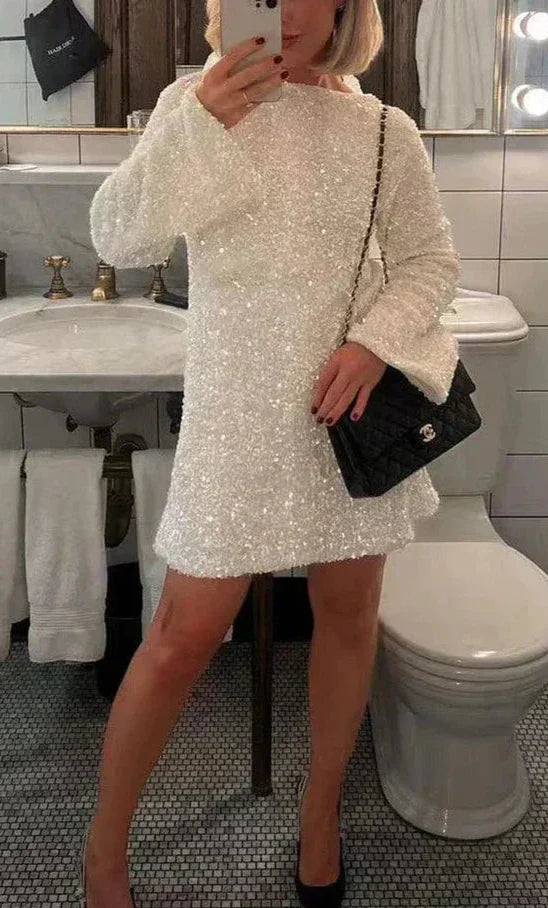 Paillettenjurk - Damesjurk met lange mouwen, sprankelende mini-feestjurk-Boetiek Moda