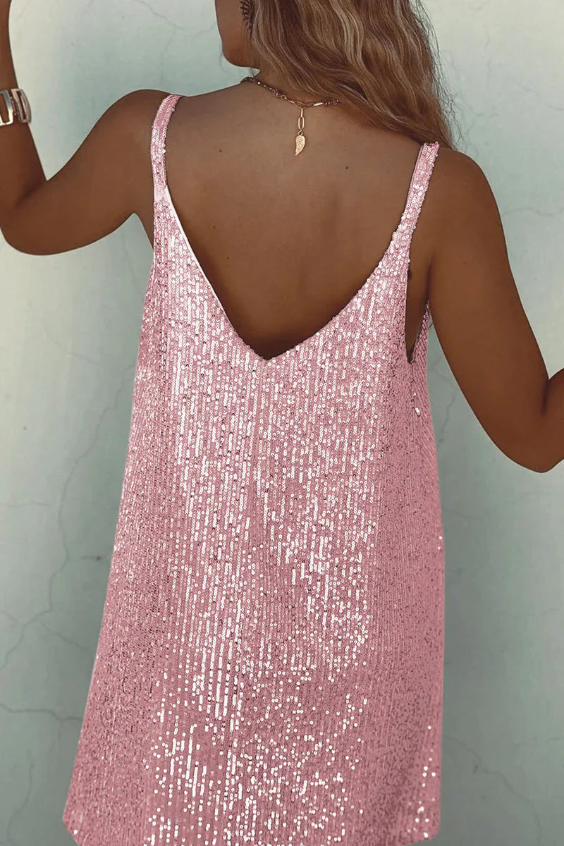 Paillettenjurk | Mini | Mouwloos | Glitterjurk | Feestjurk-Boetiek Moda