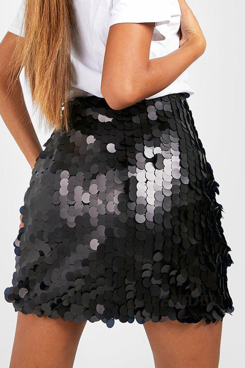 Paillettenrok - Fonkelende - Hoge Taille - Minirok - Feestrokje-Boetiek Moda
