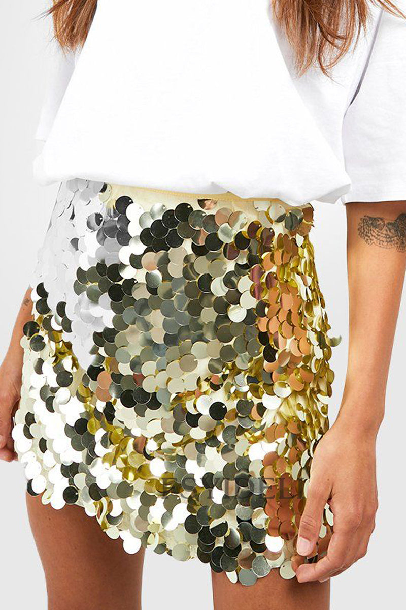 Paillettenrok - Fonkelende - Hoge Taille - Minirok - Feestrokje-Boetiek Moda