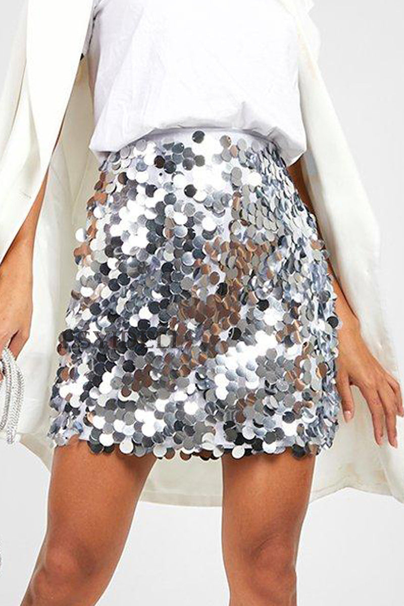 Paillettenrok - Fonkelende - Hoge Taille - Minirok - Feestrokje-Boetiek Moda