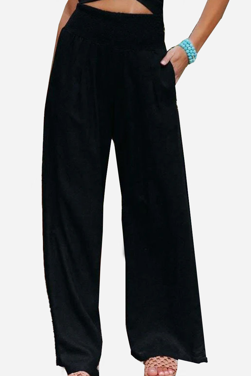 Palazzo Broek | Gerimpelde Taille | Hoge Taille | Broek Met Wijde Pijpen | Broek Met Wijde Pijpen voor Vrouwen-Boetiek Moda