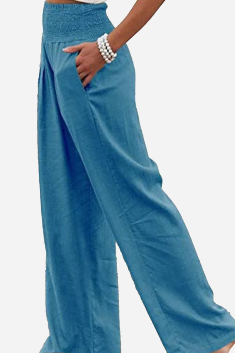 Palazzo Broek | Gerimpelde Taille | Hoge Taille | Broek Met Wijde Pijpen | Broek Met Wijde Pijpen voor Vrouwen-Boetiek Moda