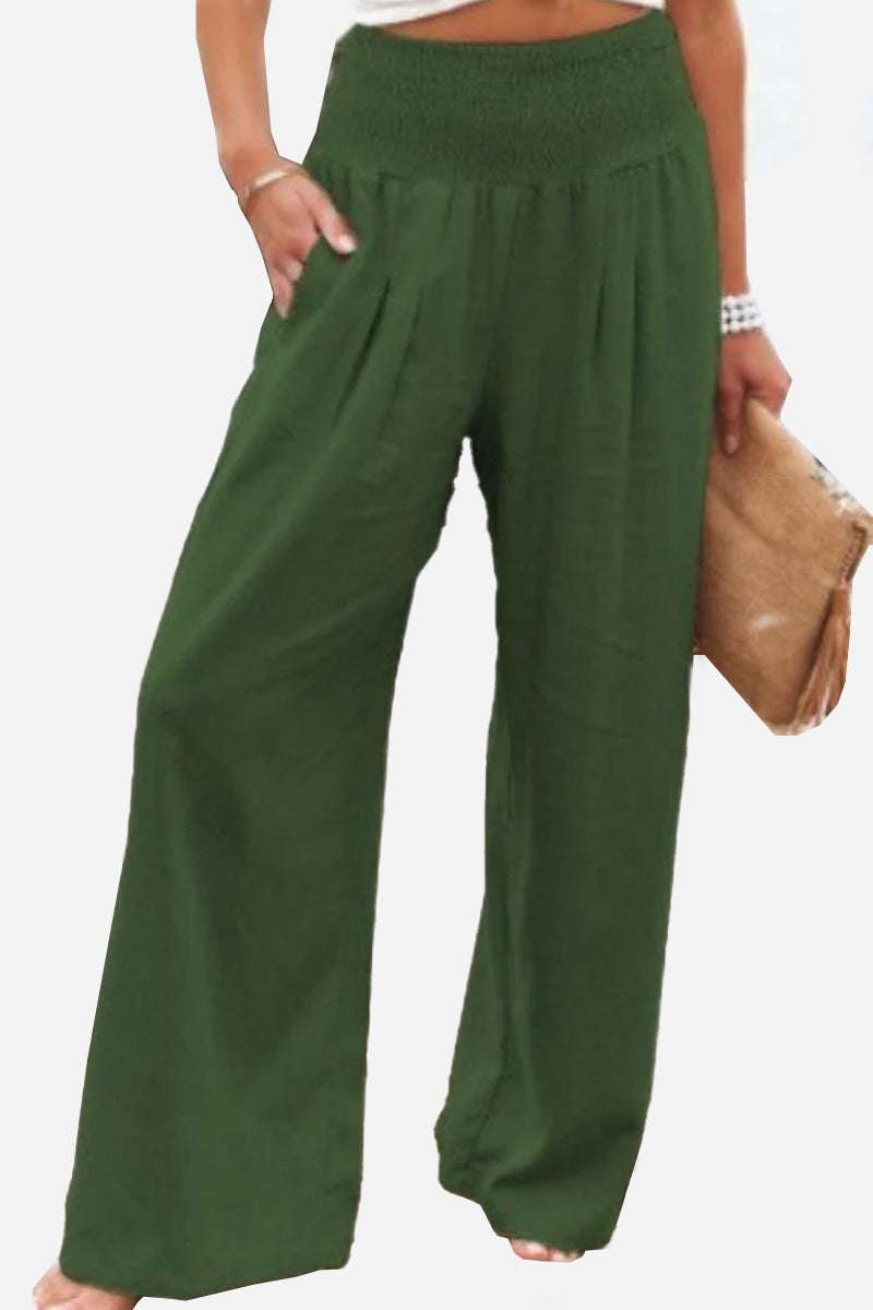 Palazzo Broek | Gerimpelde Taille | Hoge Taille | Broek Met Wijde Pijpen | Broek Met Wijde Pijpen voor Vrouwen-Boetiek Moda