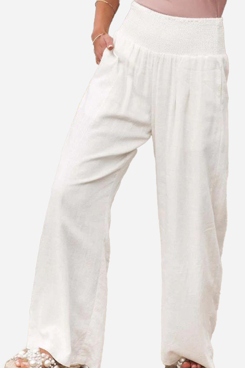 Palazzo Broek | Gerimpelde Taille | Hoge Taille | Broek Met Wijde Pijpen | Broek Met Wijde Pijpen voor Vrouwen-Boetiek Moda