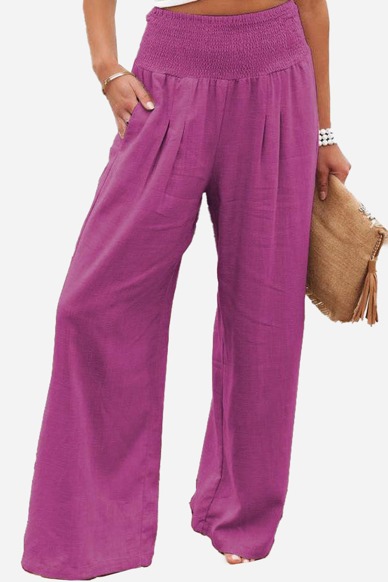 Palazzo Broek | Gerimpelde Taille | Hoge Taille | Broek Met Wijde Pijpen | Broek Met Wijde Pijpen voor Vrouwen-Boetiek Moda