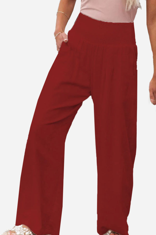 Palazzo Broek | Gerimpelde Taille | Hoge Taille | Broek Met Wijde Pijpen | Broek Met Wijde Pijpen voor Vrouwen-Boetiek Moda