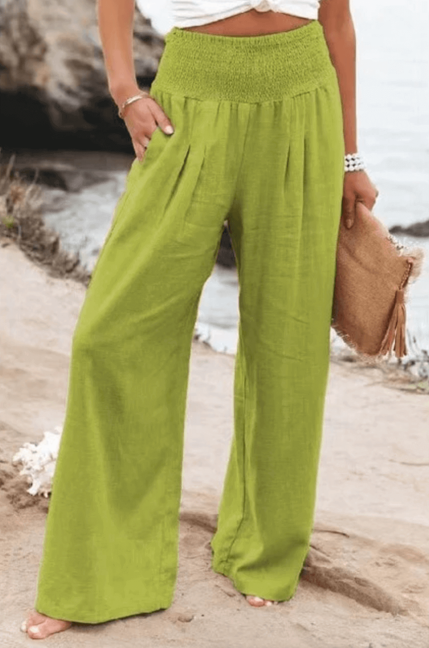 Palazzo-broek - Herenbroek met hoge taille en wijde pijpen van linnen-Boetiek Moda