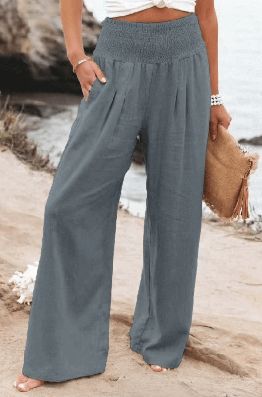Palazzo-broek - Herenbroek met hoge taille en wijde pijpen van linnen-Boetiek Moda