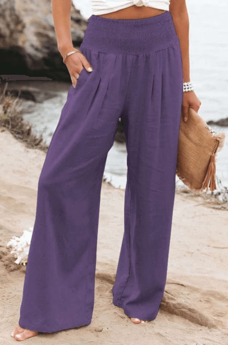 Palazzo-broek - Herenbroek met hoge taille en wijde pijpen van linnen-Boetiek Moda