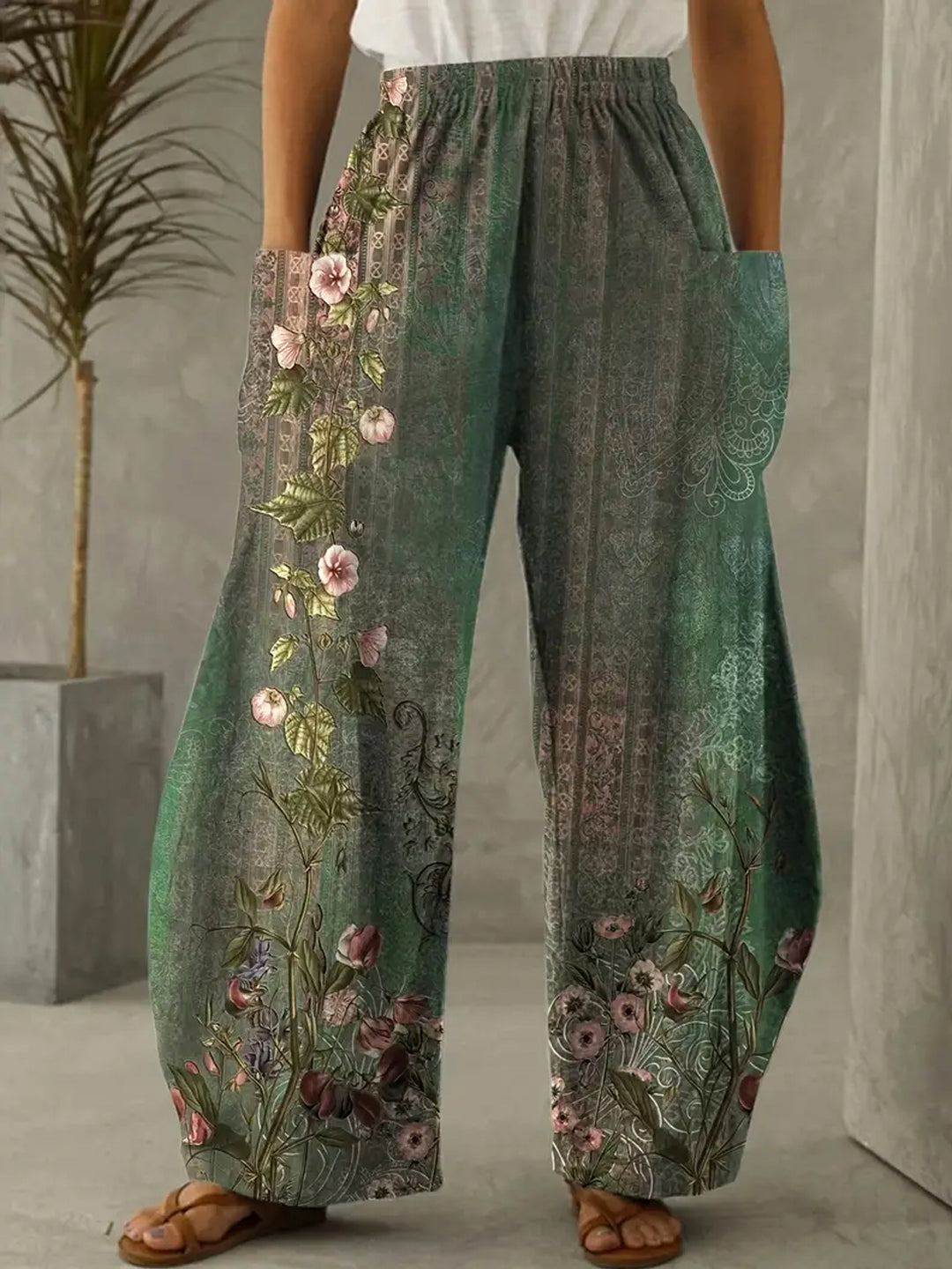 Palazzo broek - Losse pasvorm - Elastische tailleband - Broek met wijde pijpen - Dameskleding-Boetiek Moda