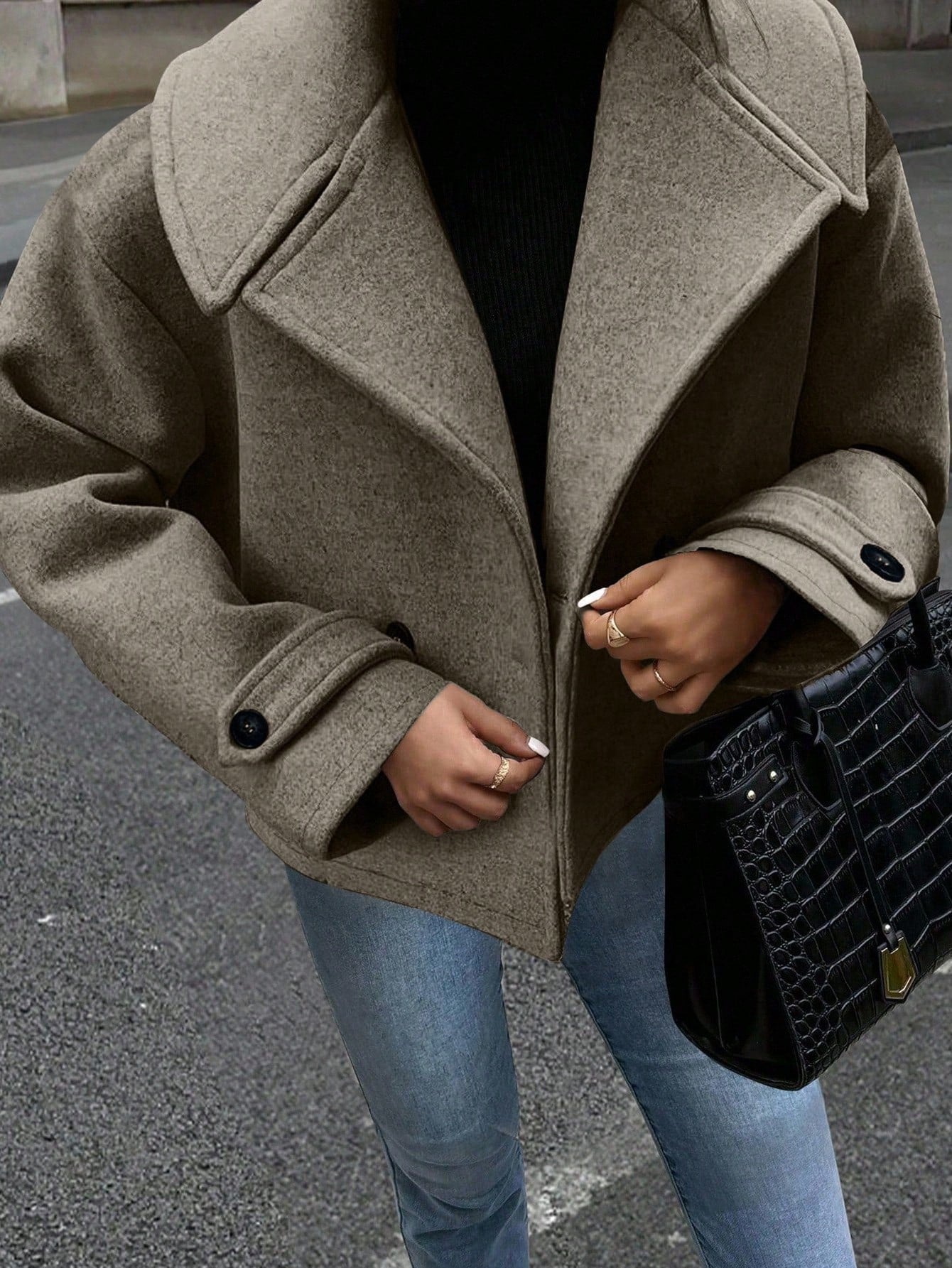 Pea Coat - Kort - Met kraag - Oversized jas - Damesjas-Boetiek Moda