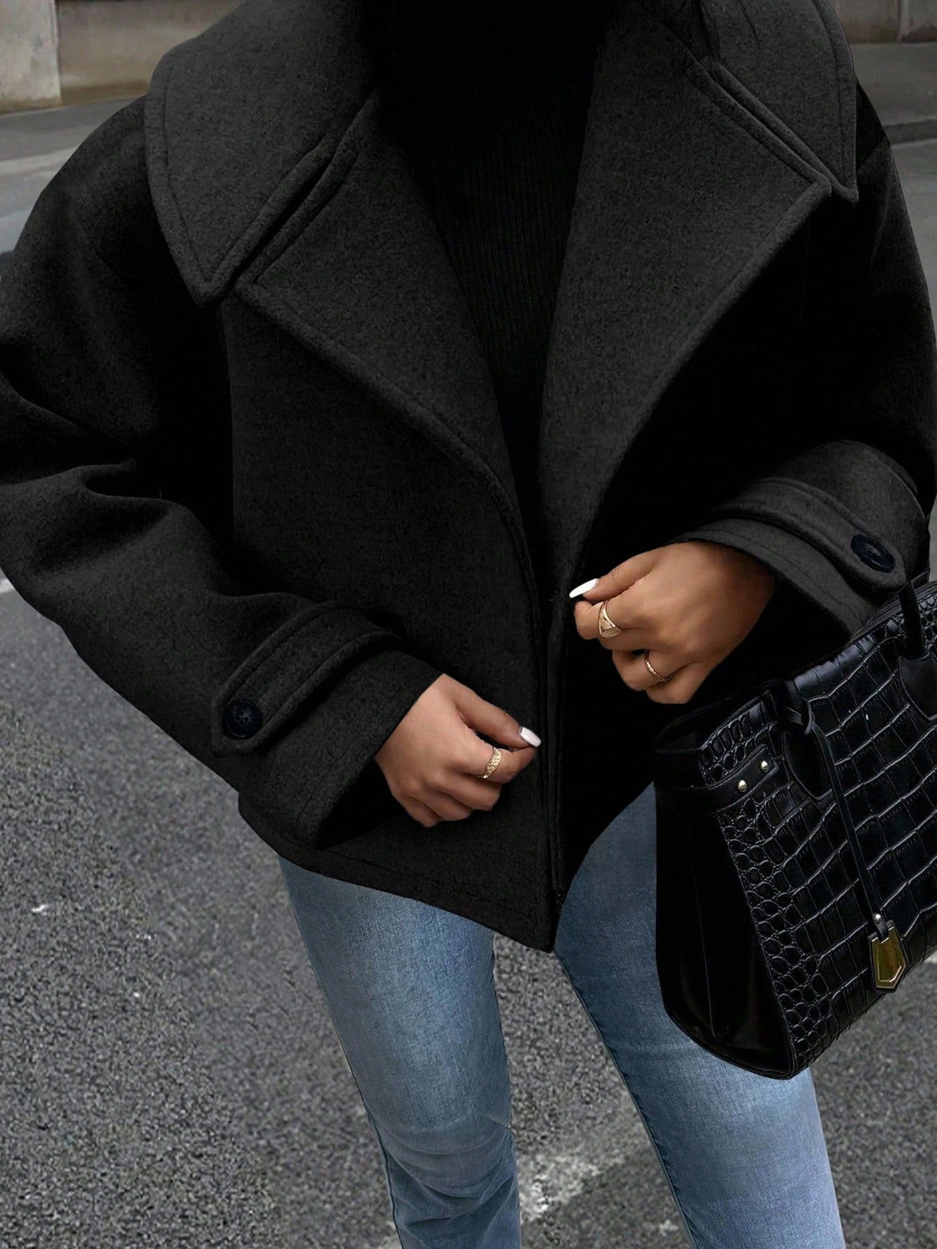 Pea Coat - Kort - Met kraag - Oversized jas - Damesjas-Boetiek Moda