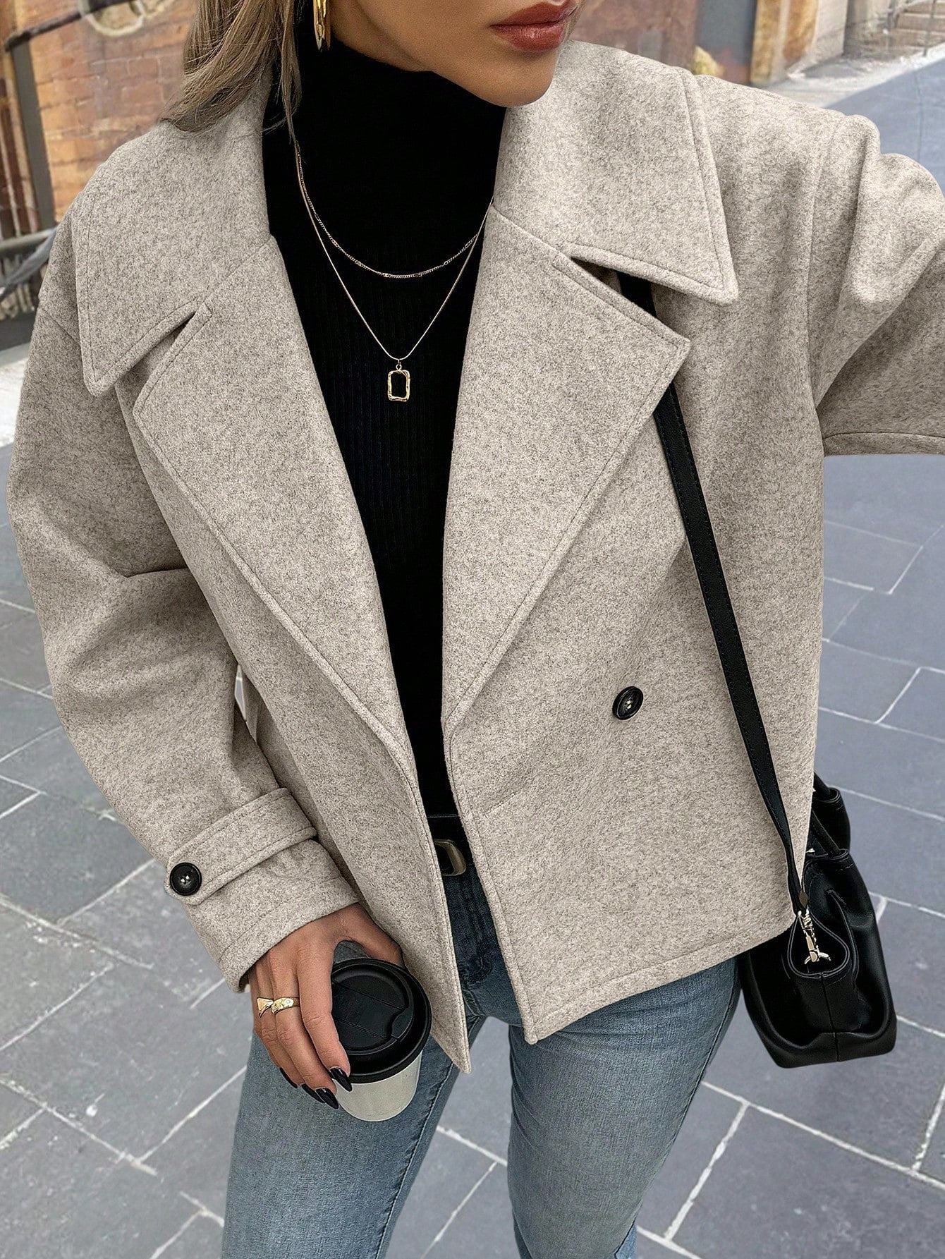 Pea Coat - Kort - Met kraag - Oversized jas - Damesjas-Boetiek Moda