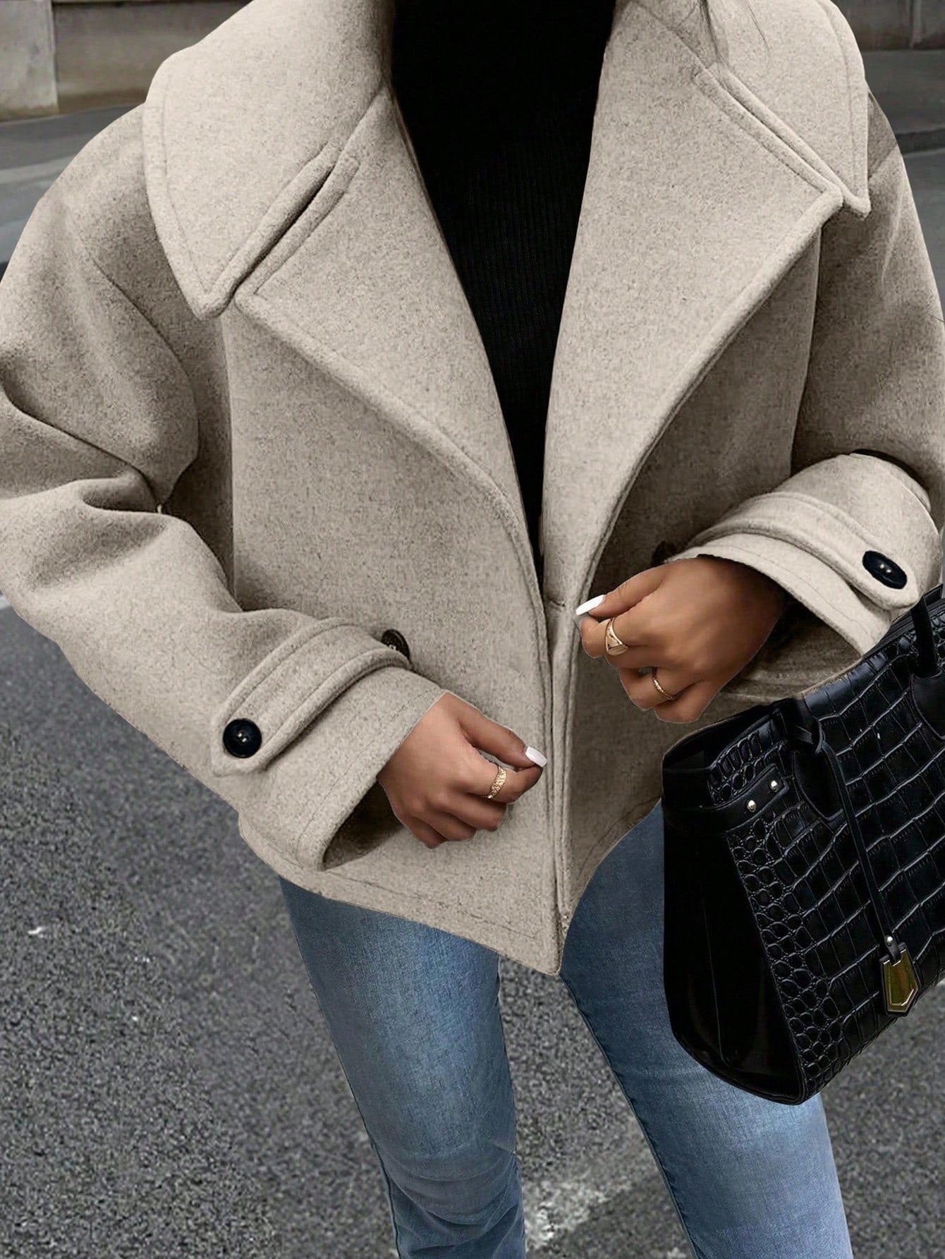 Pea Coat - Kort - Met kraag - Oversized jas - Damesjas-Boetiek Moda