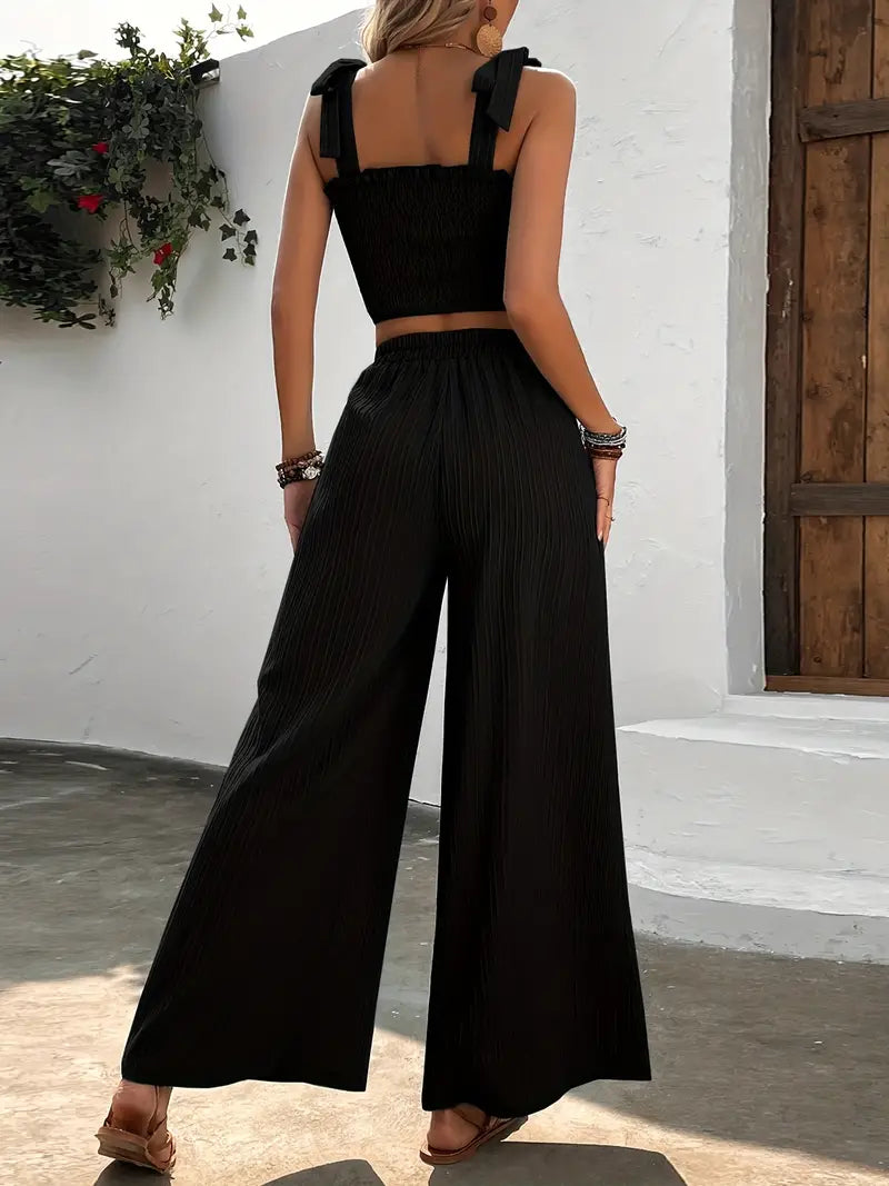Pearl Tweedelige set | Damesoutfit met crop top en broek met wijde pijpen-Boetiek Moda