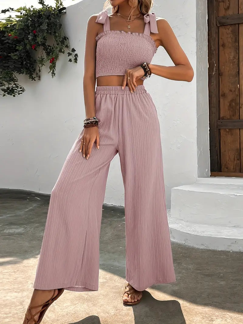 Pearl Tweedelige set | Damesoutfit met crop top en broek met wijde pijpen-Boetiek Moda
