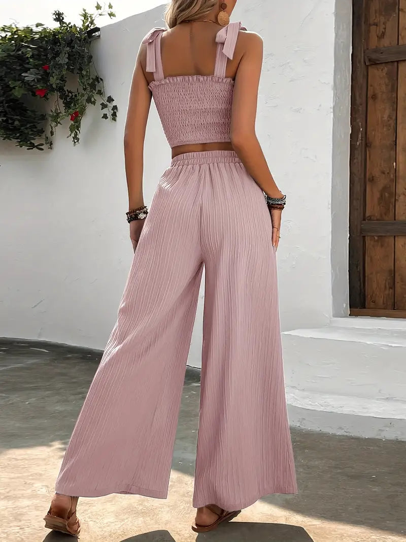 Pearl Tweedelige set | Damesoutfit met crop top en broek met wijde pijpen-Boetiek Moda