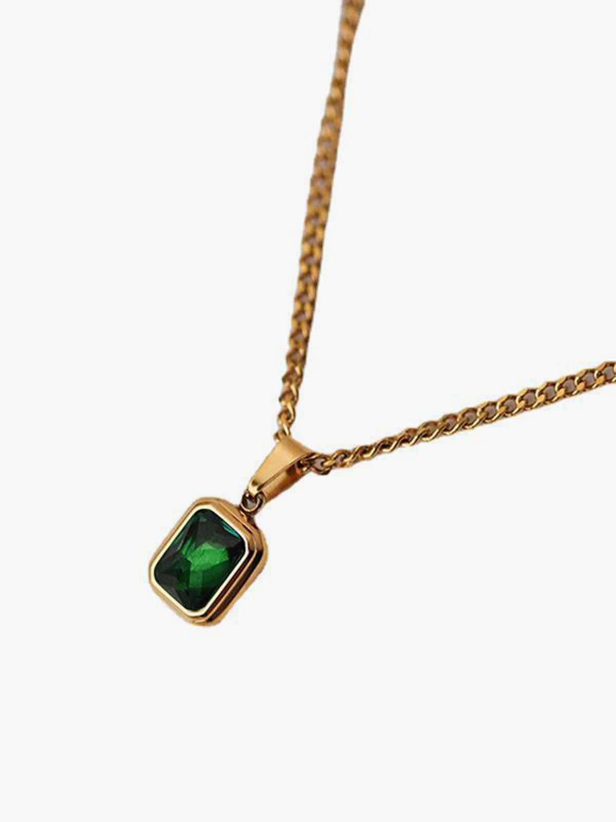 Pendant Necklace - Women's Green Stone Golden Necklace-Boetiek Moda