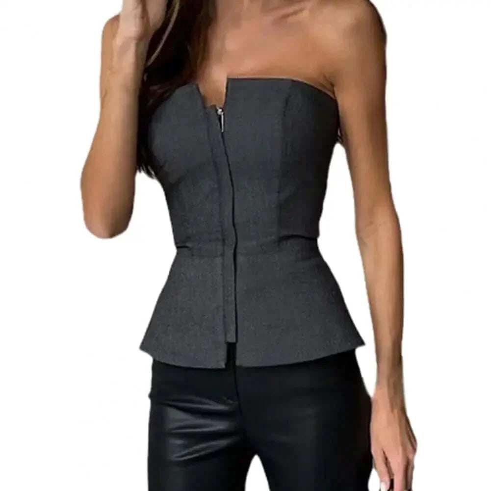 Peplum Top - Elegant - Gestructureerd - Strapless Top - Dames Top met Ritssluiting-Boetiek Moda