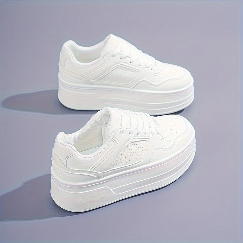 Plateau Sneakers - Dikke Zool - Veterschoenen - Witte Sneakers - Damesschoenen-Boetiek Moda