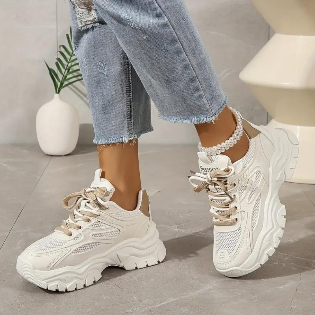 Platform Sneakers - Veterschoenen - Orthopedisch - Witte Sneakers - Damessneakers-Boetiek Moda